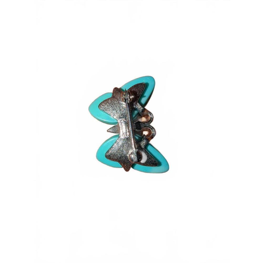 Vintage faux Turquoise Butterfly silvertone Brooch Pin - Picture 3 of 3